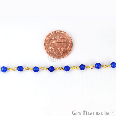 Blue Jade 4mm Beads Gold Plated Wire Wrapped Rosary Chain - GemMartUSA (762911981615)