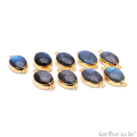 Flashy Labradorite 25x13mm Cabochon Oval Double Bail Gold Electroplated Gemstone Connector
