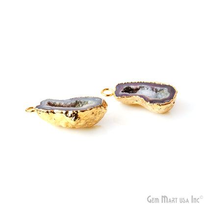 Geode Druzy 17x27mm Organic Gold Electroplated Single Bail Gemstone Earring Connector 1 Pair