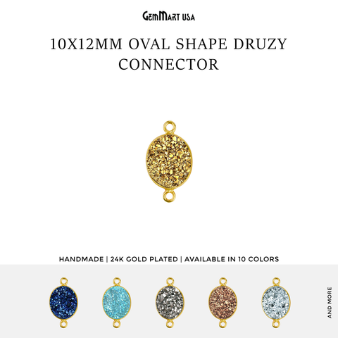 Titanium Druzy 10x12mm Oval Double Bail Gold Bezel Gemstone Connector