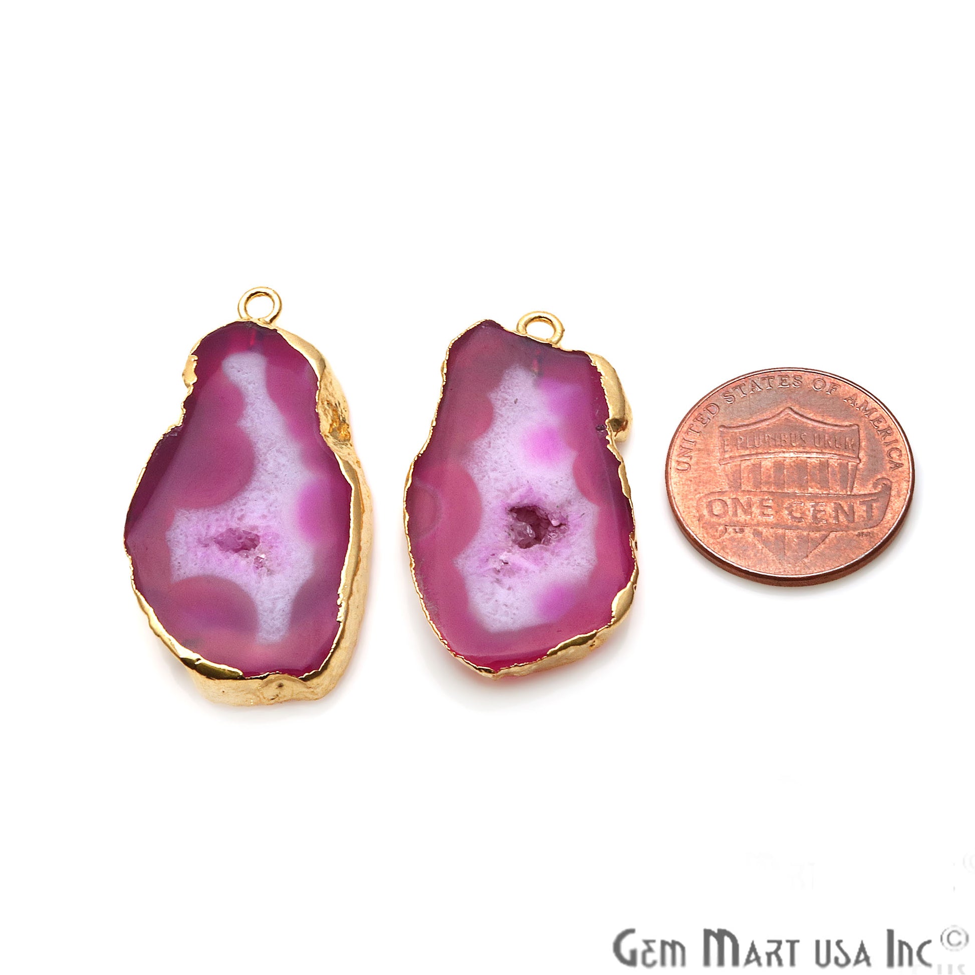 Agate Slice 35x17mm Organic Gold Electroplated Gemstone Earring Connector 1 Pair - GemMartUSA