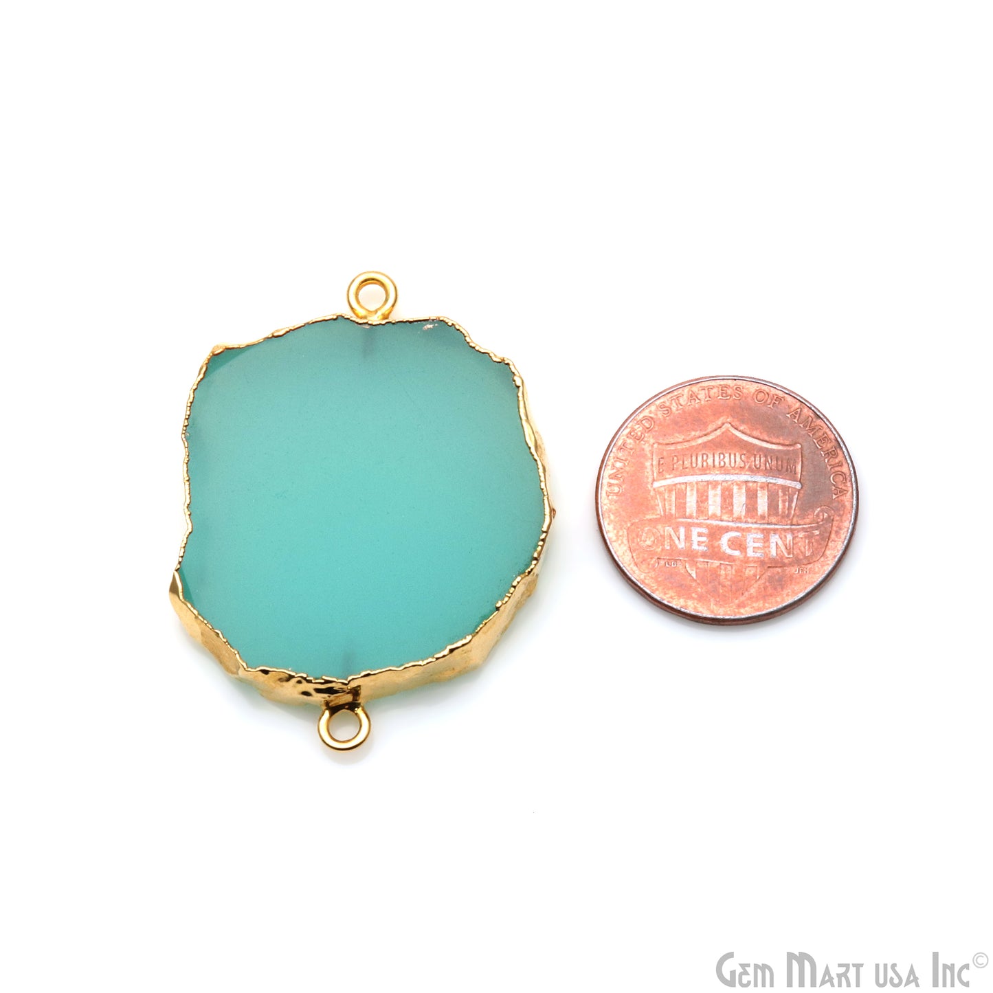 Aqua Chalcedony Petite Flat 40x29mm Gold Electroplated Single Bail Connector