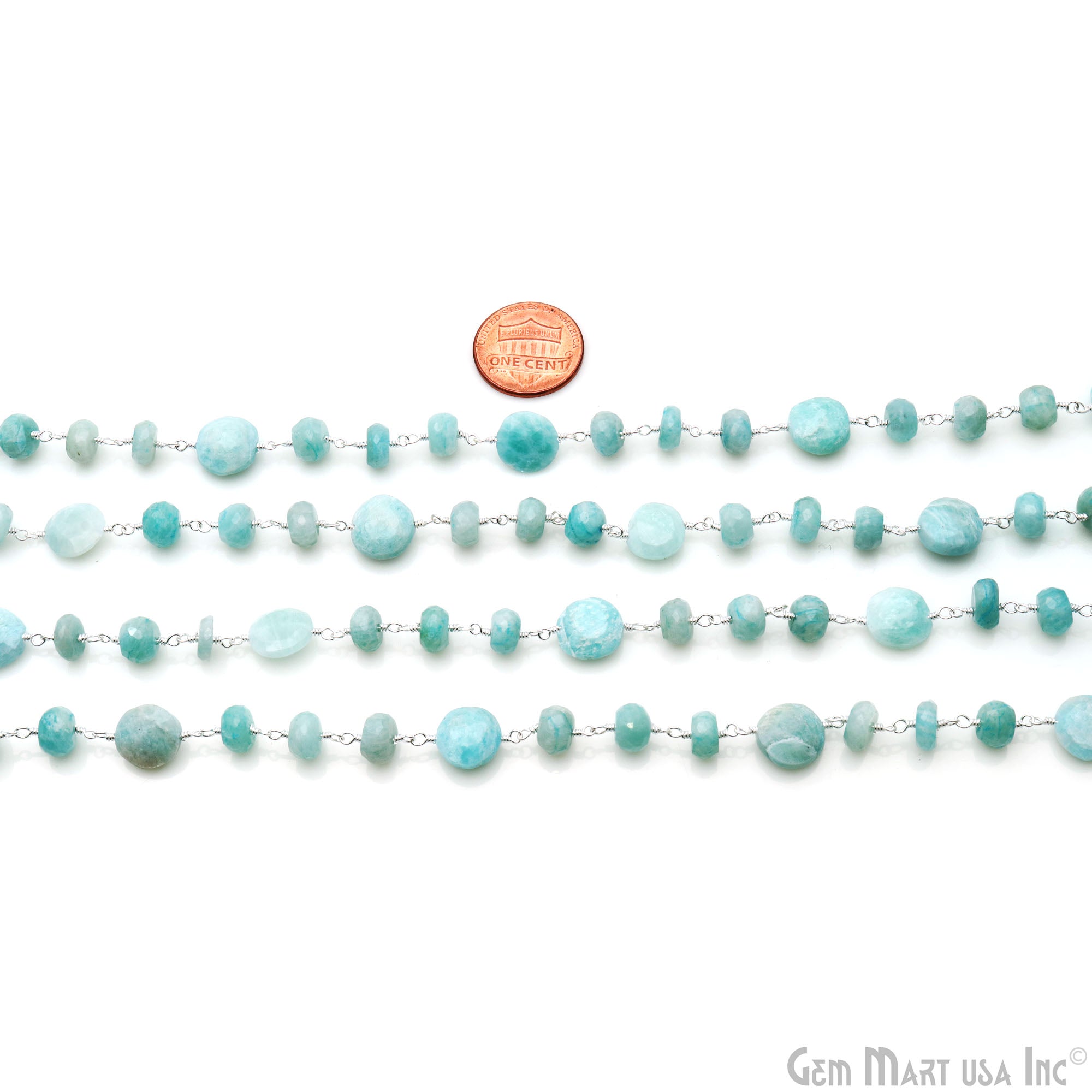 Amazonite Coin 7-8mm Silver Plated Rough Beads Rosary Chain
