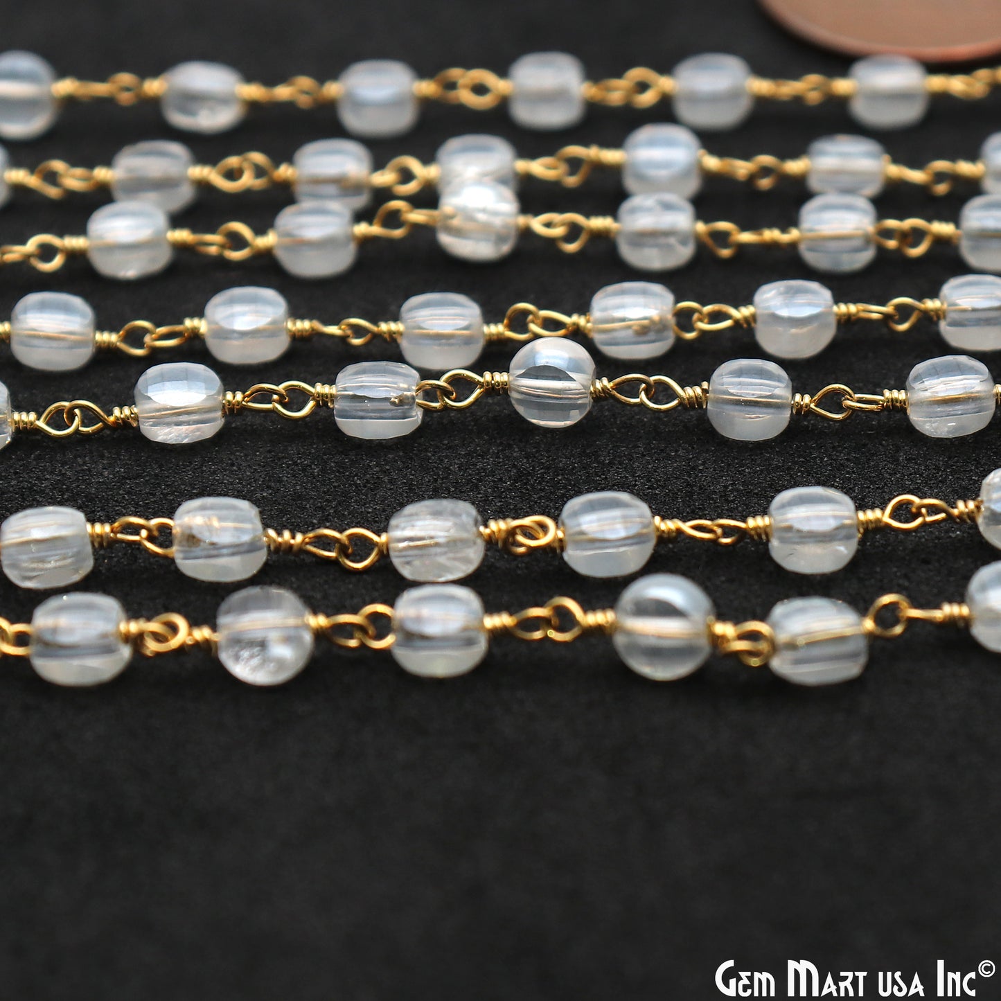 Crystal Faceted 3-4mm Gold Wire Wrapped Rosary Chain