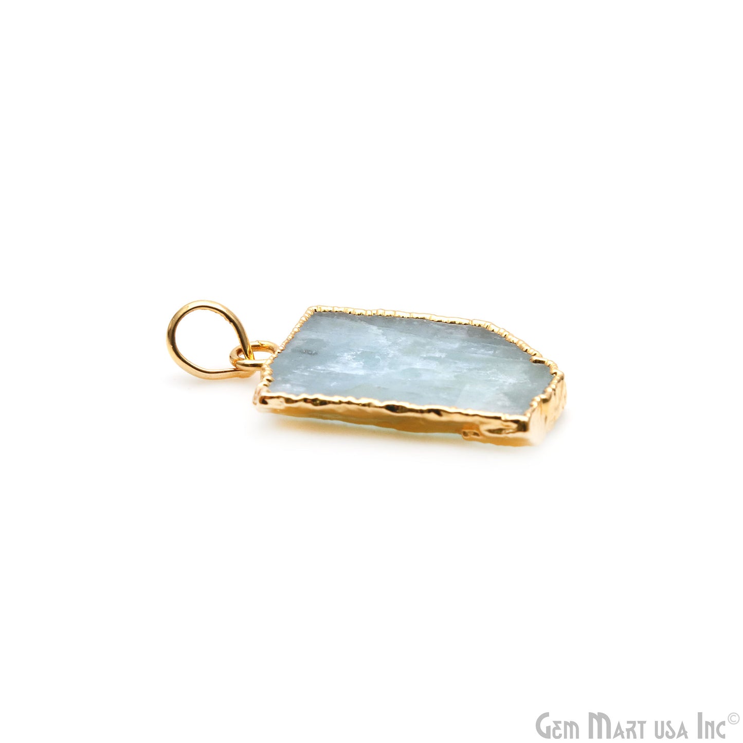 Aquamarine Free Form shape 30x19mm Gold Electroplated Gemstone Single Bail Pendant