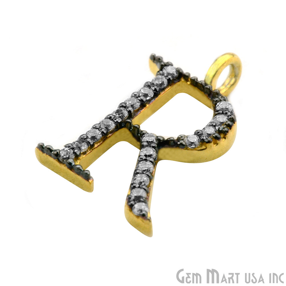 R' Alphabet Charm CZ Pave Gold Vermeil Charm for Bracelet & Pendants - GemMartUSA