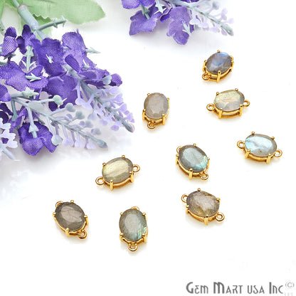 Labradorite Prong Setting Gold Plated Flashy Gemstone Connector - GemMartUSA