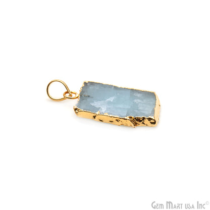 Aquamarine Free Form shape 31x18mm Gold Electroplated Gemstone Single Bail Pendant