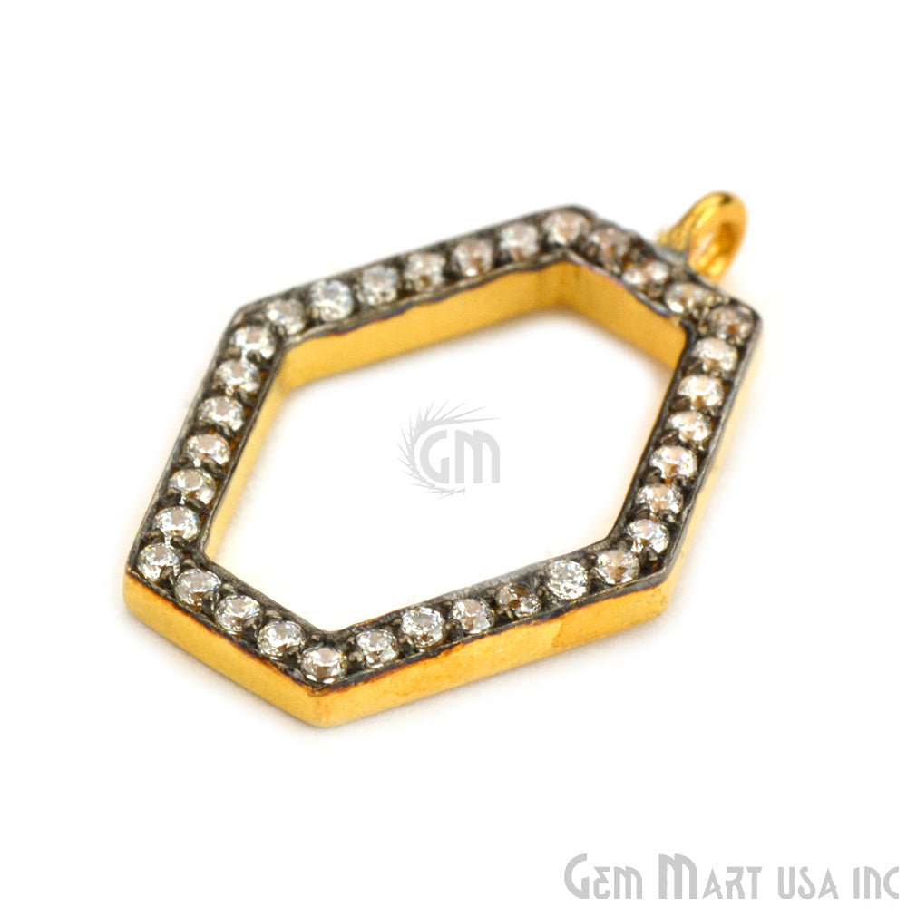 Hexagon' CZ Pave Gold Vermeil Charm for Bracelet & Pendants - GemMartUSA