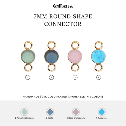 Round Shape 7mm Gemstone Double Big Bail Gold Connector