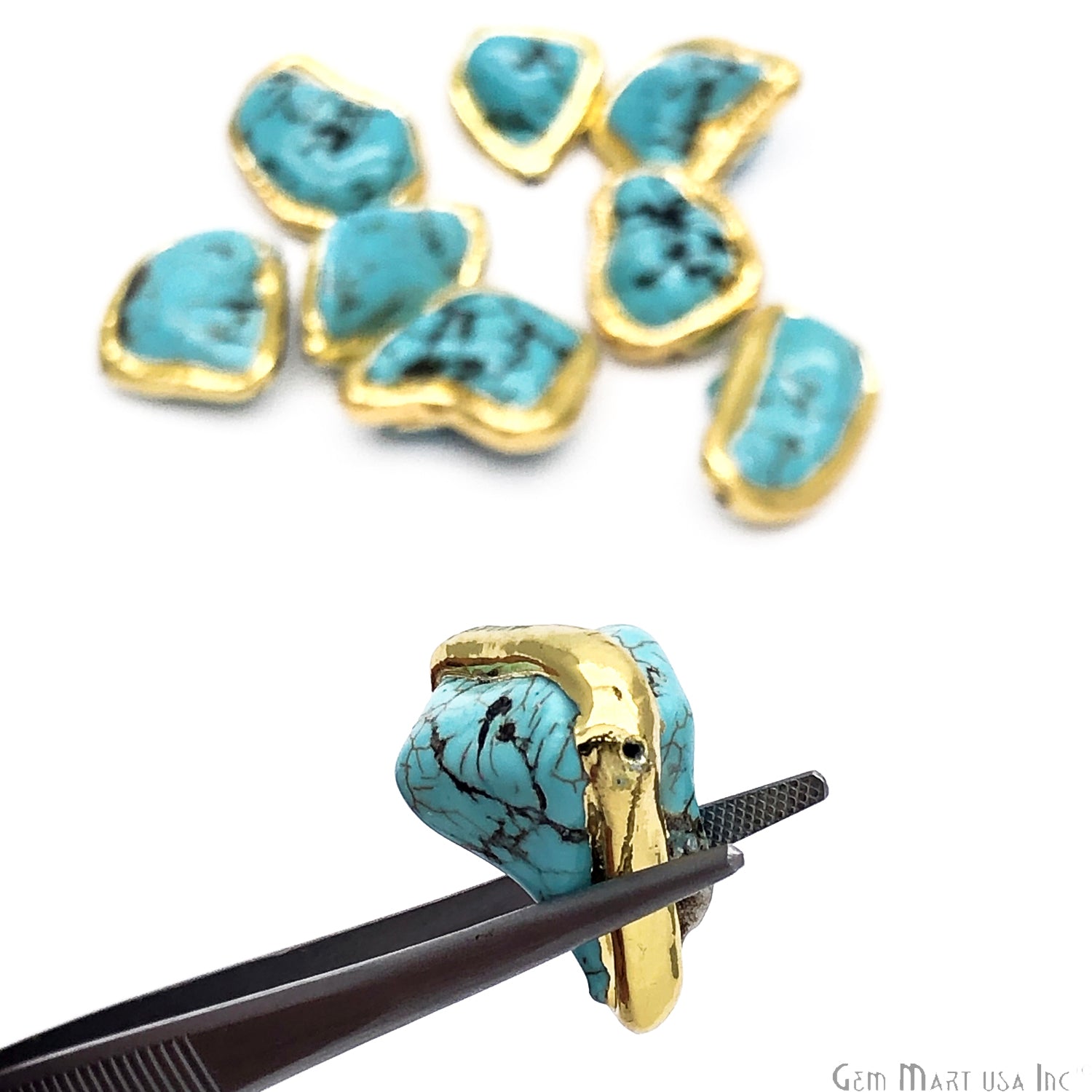 Turquoise Gemstone Gold Edge Free Form Drilled Beads - GemMartUSA