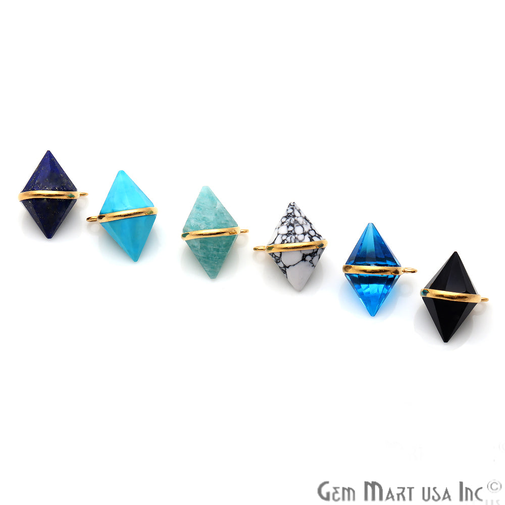 Double Cone Shape 19x16mm Gold Plated Single Bail Gemstone Connector (Pick Gemstone) - GemMartUSA