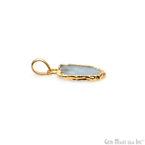 Aquamarine Free Form shape 22x10mm Gold Electroplated Gemstone Single Bail Pendant