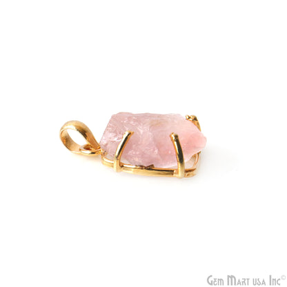 Natural Morganite Organic 25x18mm Gold Plated Prong Setting Single Bail Gemstone Pendant