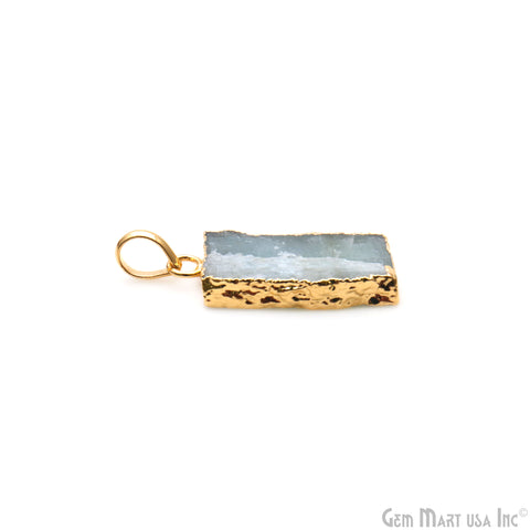 Aquamarine Free Form shape 28x14mm Gold Electroplated Gemstone Single Bail Pendant