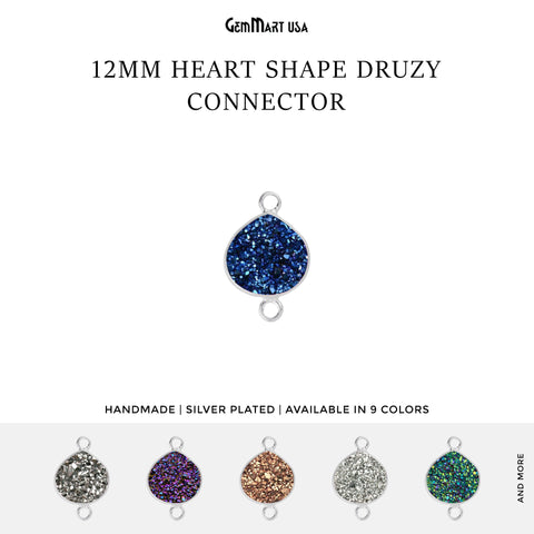 Natural Titanium Druzy 12mm Silver Double Bail Heart Bezel Connector