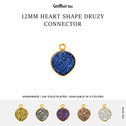 Natural Titanium Druzy 12mm Gold Single Bail Heart Bezel Connector