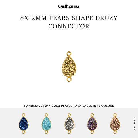 Titanium Druzy 8x12mm Pears Gold Double Bail Bezel Connector
