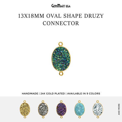 Titanium Druzy 13x18mm Oval Double Bail Gold Bezel Gemstone Connector