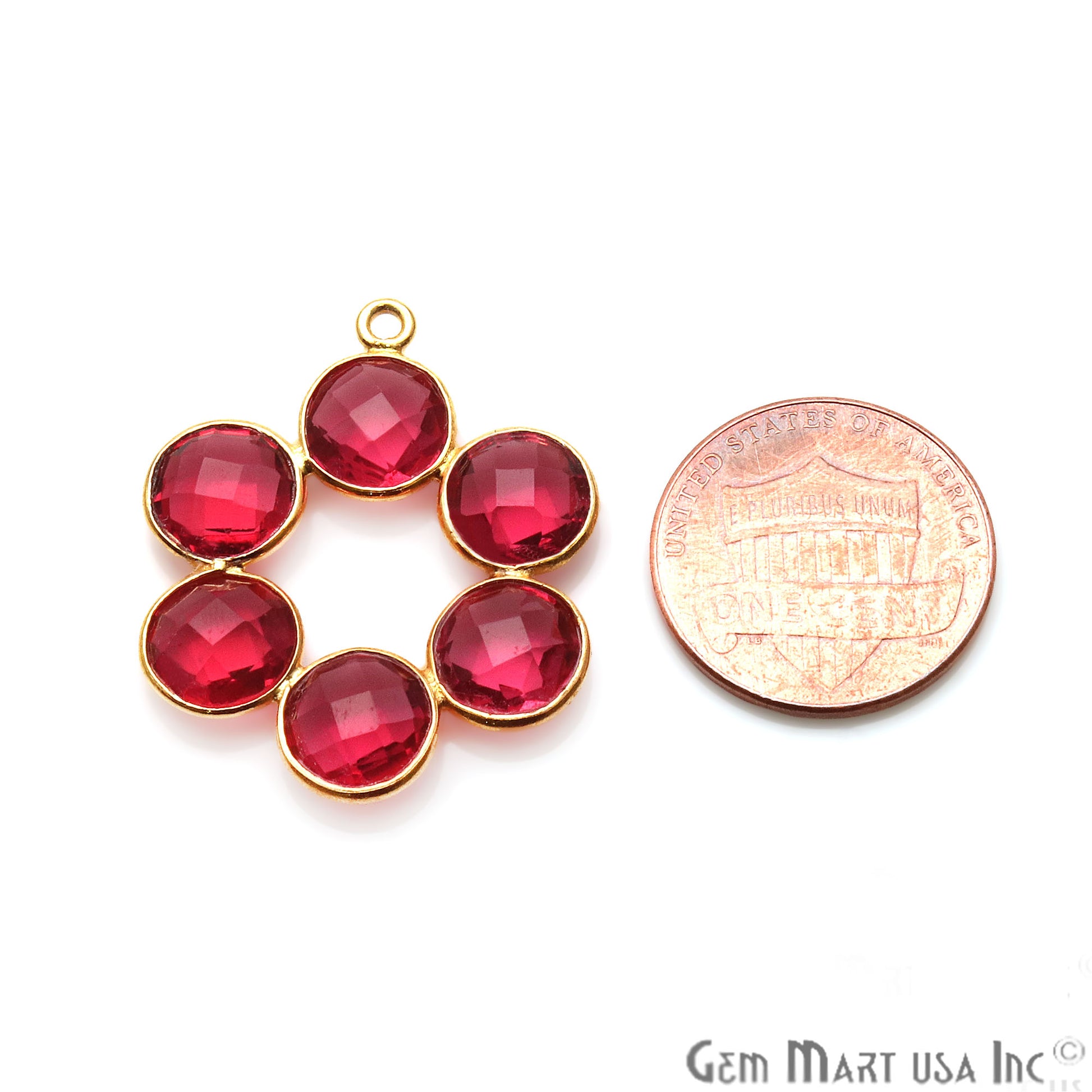 Pink Tourmaline Flower 14x17mm Gold Plated Single Bail Connector Component (1pc) - GemMartUSA