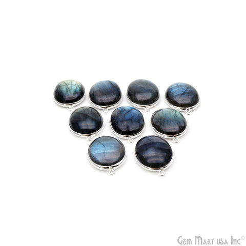 Flashy Labradorite Cabochon 25x18mm Oval Double Bail Silver Plated Gemstone Connector