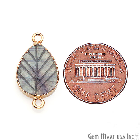 Flashy Labradorite Leaf Shape 23x13mm Gold Electroplated Connector - GemMartUSA