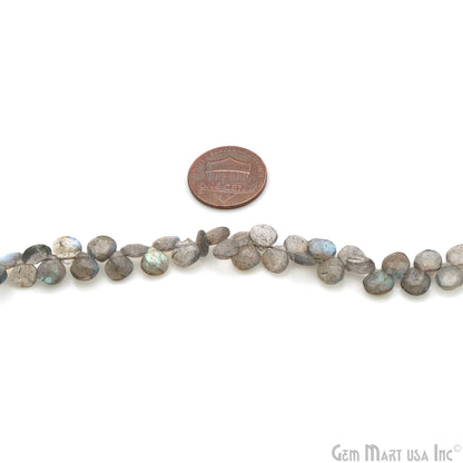 Labradorite Heart Beads, 8.5 Inch Gemstone Strands, Drilled Strung Briolette Beads, Heart Shape, 6mm