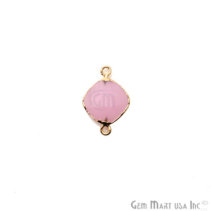 Rose Chalcedony 16mm Cushion Gold Electroplated Double Bail Gemstone Connector - GemMartUSA