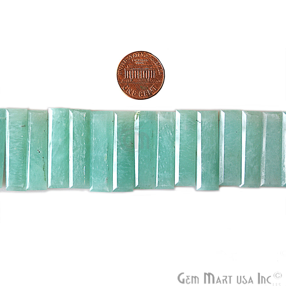 Amazonite Baguette Gemstone 24x7mm Beaded Handmade Silver Wire Rondelle Briolette - GemMartUSA