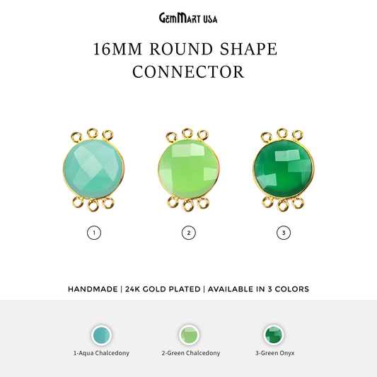 16mm Round 6 Bail Link Gold Bezel Gemstone Connector