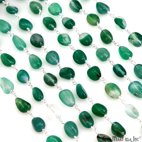Shaded Green Onyx 12x5mm Tumble Beads Silver Plated Rosary Chain