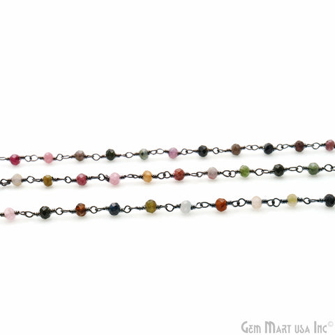 Multi Tourmaline 2.5-3mm Round Tiny Beads Oxidized Rosary Chain