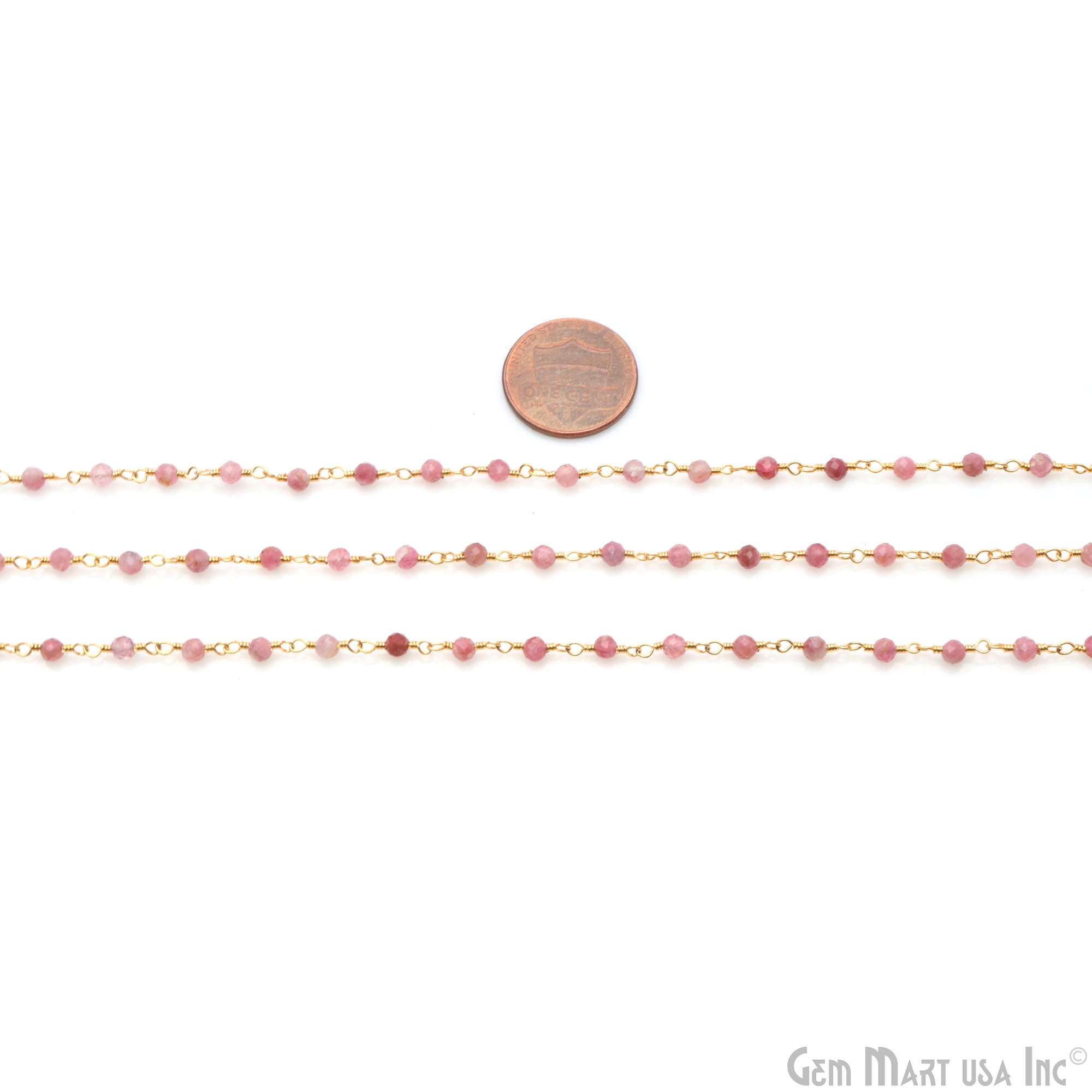 Pink Monalisa 3-3.5mm Beaded Gold Wire Wrapped Rosary Chain