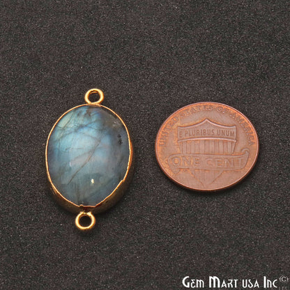 Labradorite Cabochon 30x16mm Oval Gold Electroplated Double Bail Gemstone Connector - GemMartUSA