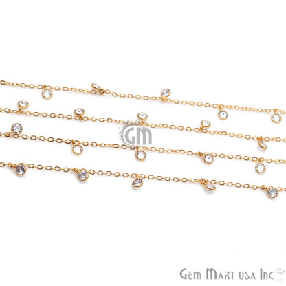 White Zircon Bezel Gold Plated Dangle Fancy Rosary Chain - GemMartUSA