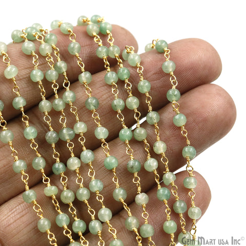 Aventurine Cabochon 3-3.5mm Gold Wire Wrapped Rosary Chain