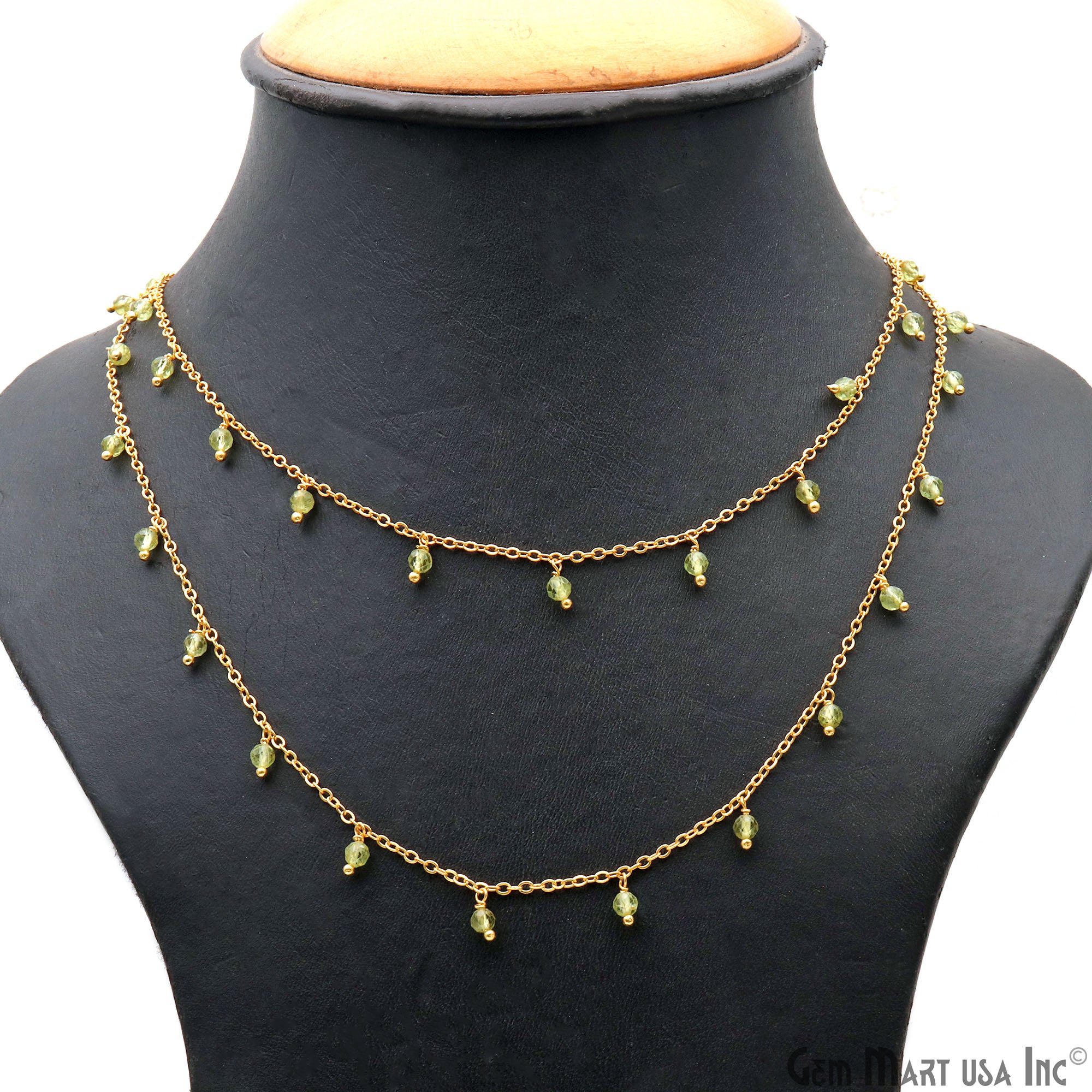 Peridot Faceted Beads Gold Wire Wrapped Cluster Rosary Chain (763770994735)