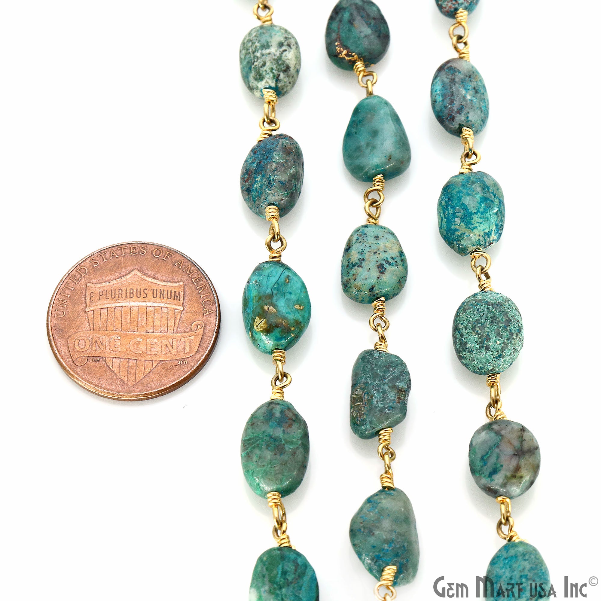 Chrysocolla 8x5mm Tumble Beads Gold Plated Rosary Chain
