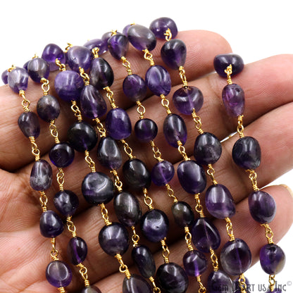 Amethyst 8x5mm Tumble Beads Gold Plated Rosary Chain