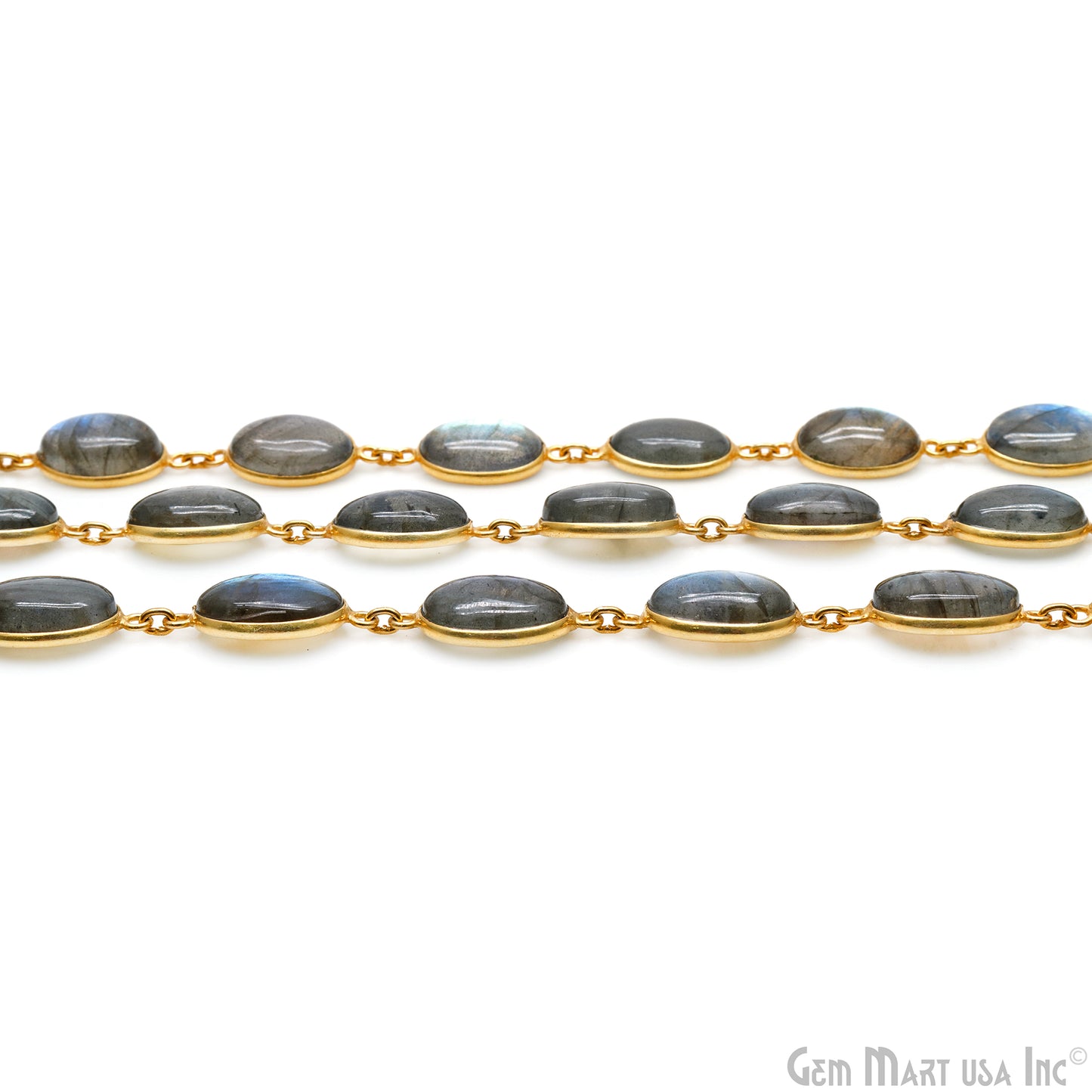 Labradorite Oval Shape 10-15mm Bezel Link Gold Plated Continuous Connector Chain