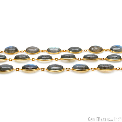 Labradorite Oval Shape 10-15mm Bezel Link Gold Plated Continuous Connector Chain