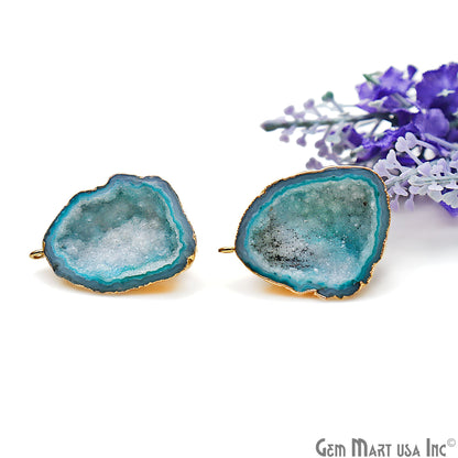 DIY Agate Slice Geode Druzy Gold Edged Loop Connector Studs Earrings