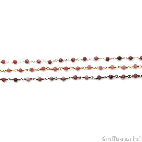 Strawberry Quartz Faceted 3-3.5mm Silver Wire Wrapped Beads Rosary Chain