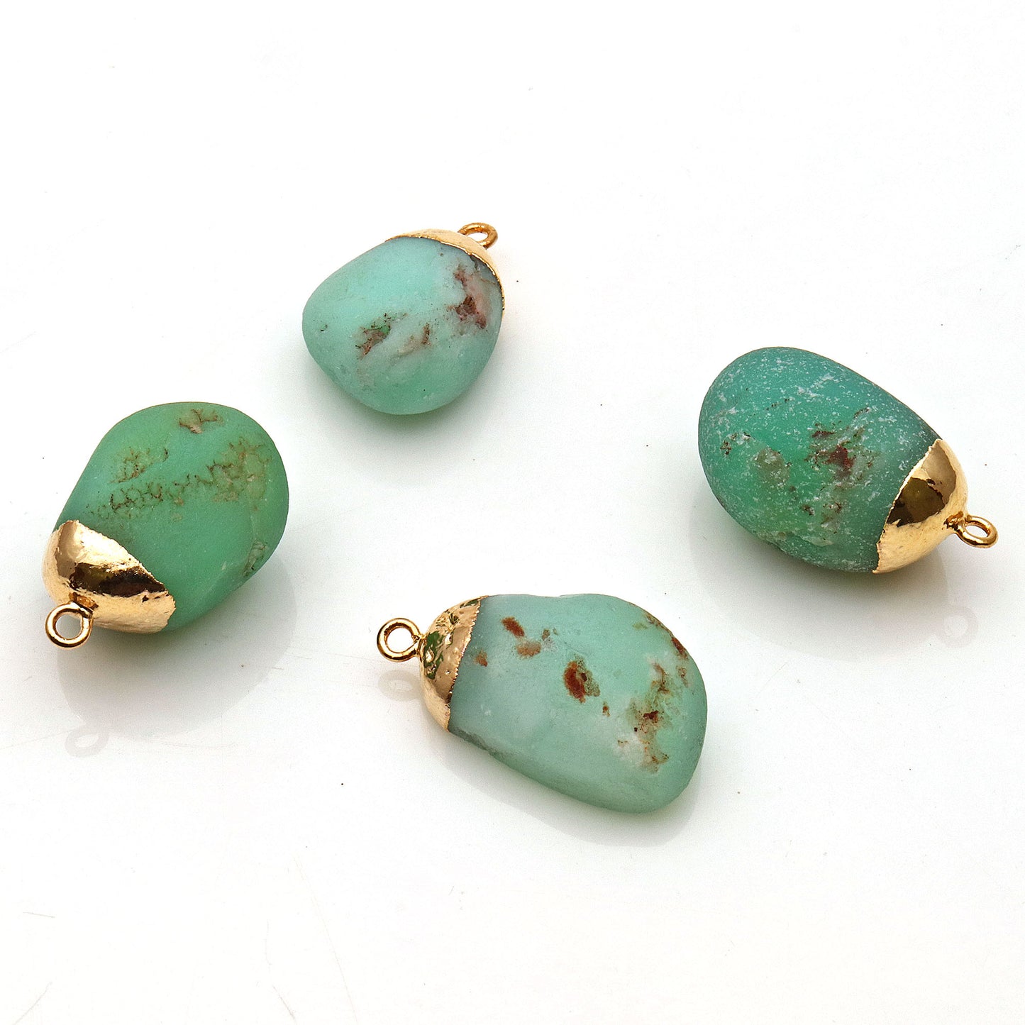 Rough Chrysoprase Matte Beads Organic 28x17mm Gold Electroplated Pendant Connector - GemMartUSA