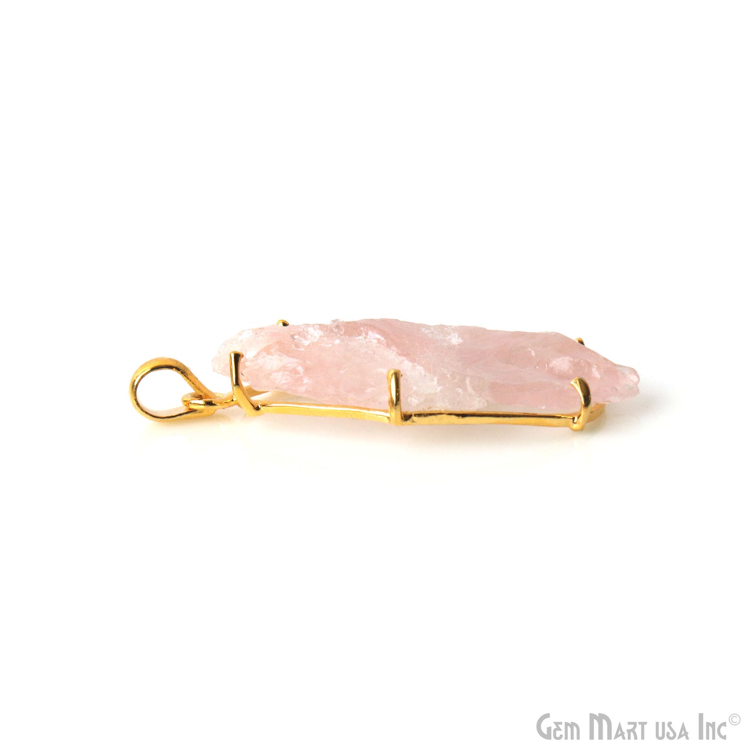 Natural Morganite Organic 44x20mm Gold Plated Prong Setting Single Bail Gemstone Pendant