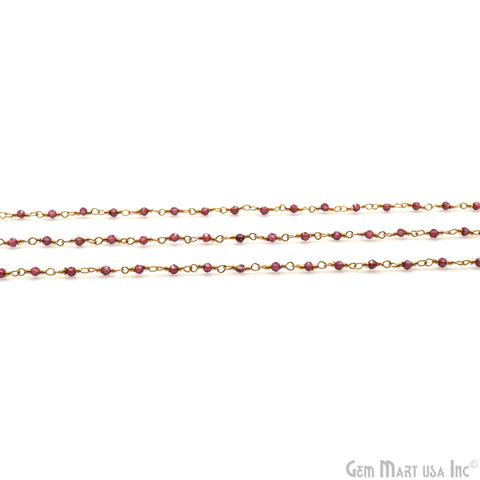 Garnet Faceted Beads 1.5-2mm Gold Wire Wrapped Rosary Chain