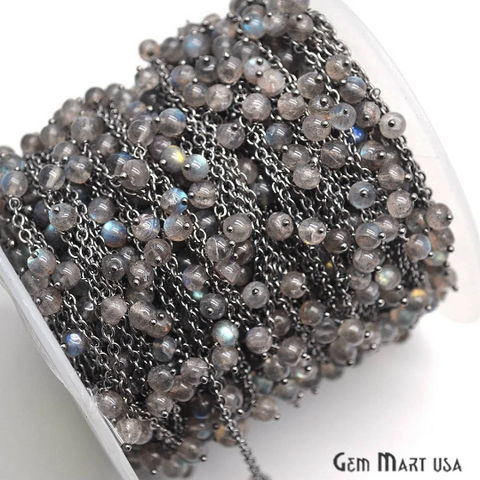 Labradorite Faceted Beads Oxidized Wire Wrapped Cluster Rosary Chain