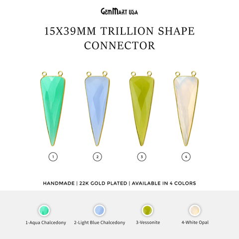 Trillion 15x39mm Double Bail Gold Plated Bezel Gemstone Connector