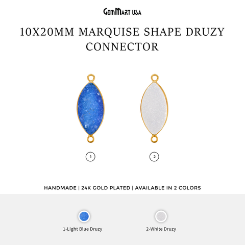 Colored Druzy Marquise 10x20mm Gold Plated Double Bail Connector
