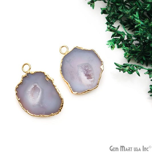 Geode Druzy 31x21mm Organic Gold Electroplated Single Bail Gemstone Earring Connector 1 Pair